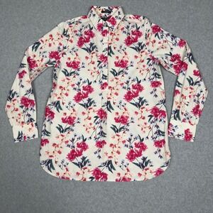 Lands End Women's 8 Floral Print Supima Cotton Button Down Shirt Long Sleeve